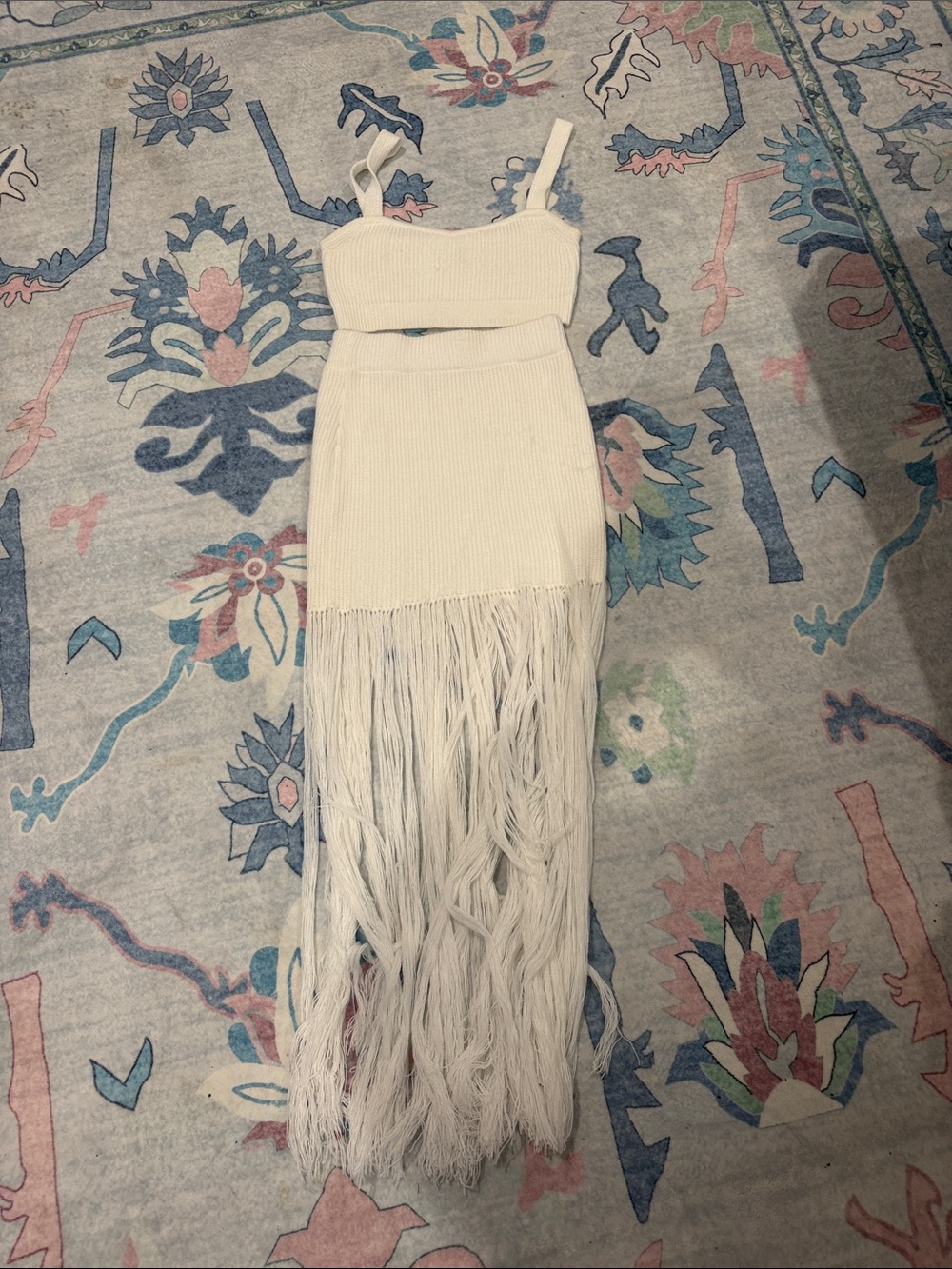 Cream Knit Fringe Maxi Dress with Crop Top